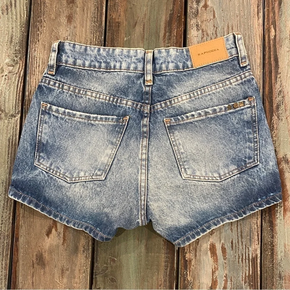 Rapsodia 22 (XS) Denim Shorts Womens Distressed Mid Rise Logo 100% Cotton